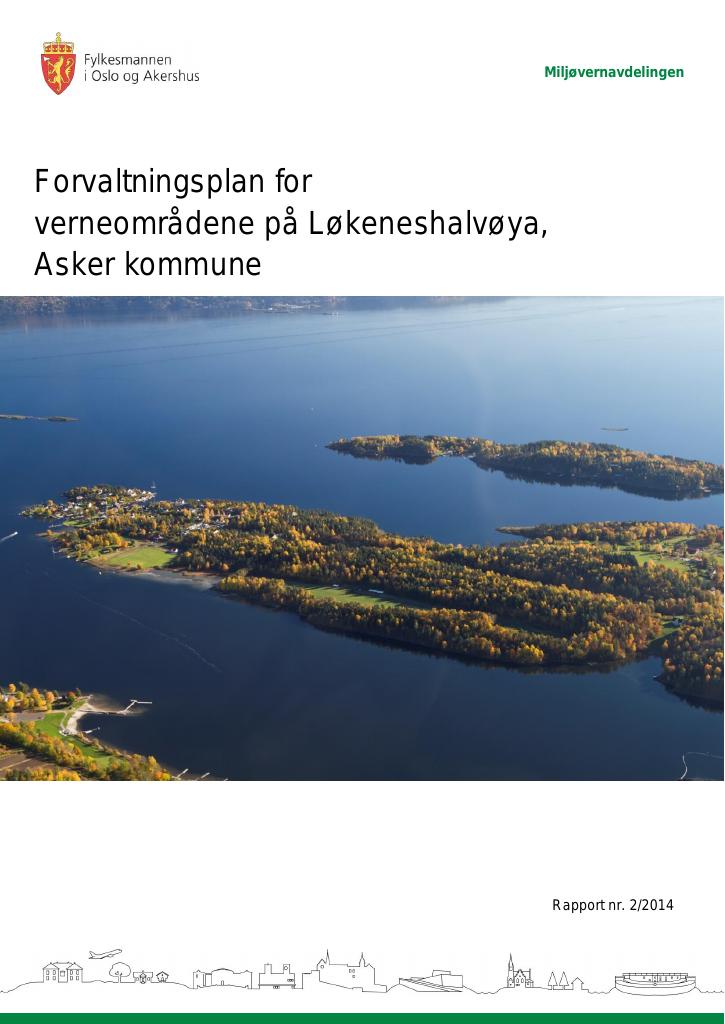 Forsiden av dokumentet Forvaltningsplan for verneområdene på Løkeneshalvøya, Asker kommune