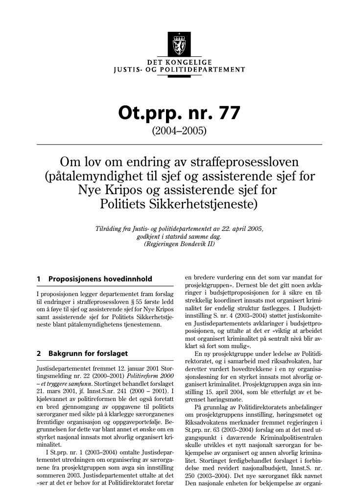 Forsiden av dokumentet Ot.prp. nr. 77 (2004-2005)