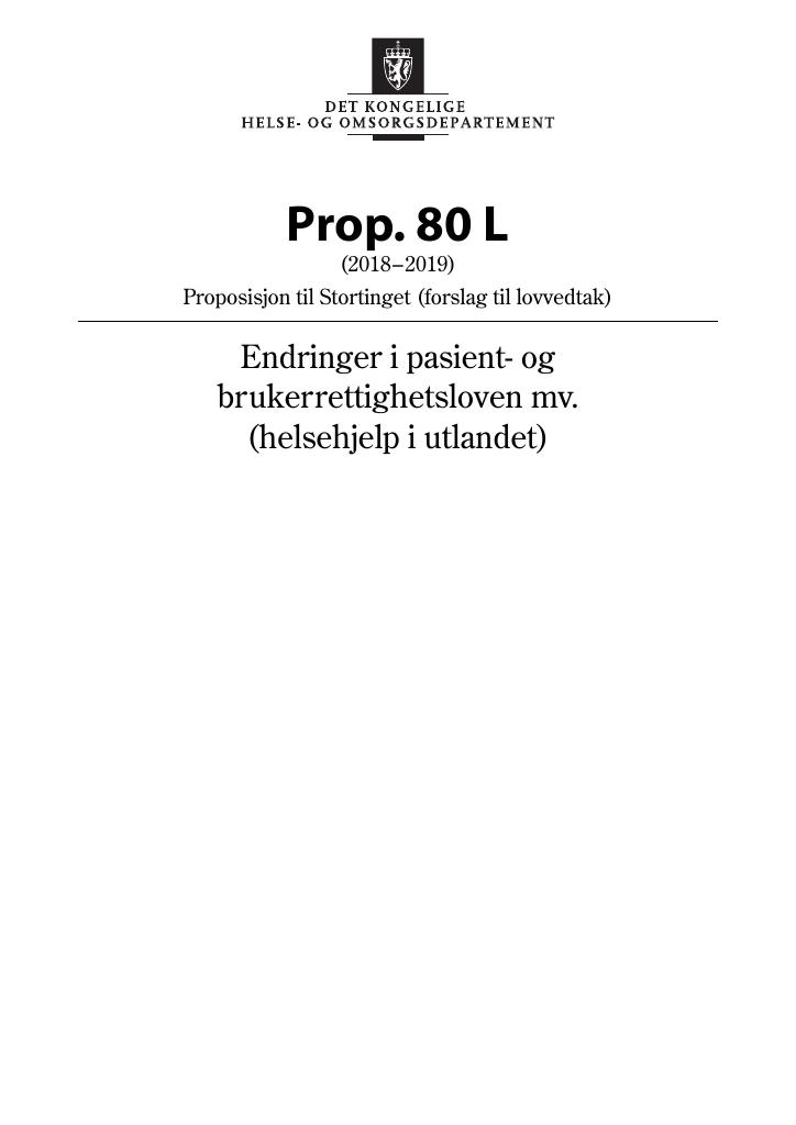 Forsiden av dokumentet Prop. 80 L (2018–2019)