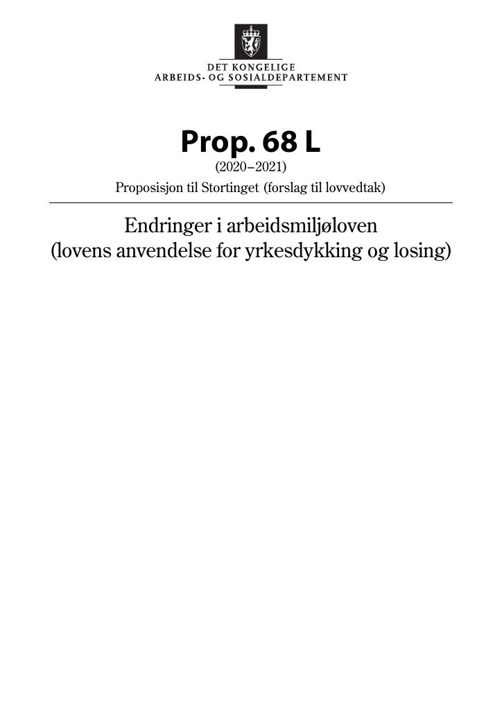 Forsiden av dokumentet Prop. 68 L (2020–2021)