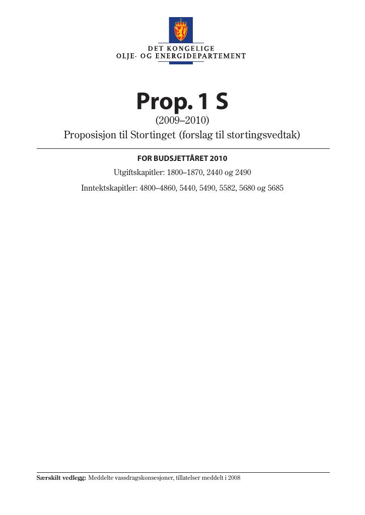 Forsiden av dokumentet Prop. 1 S (2009–2010)