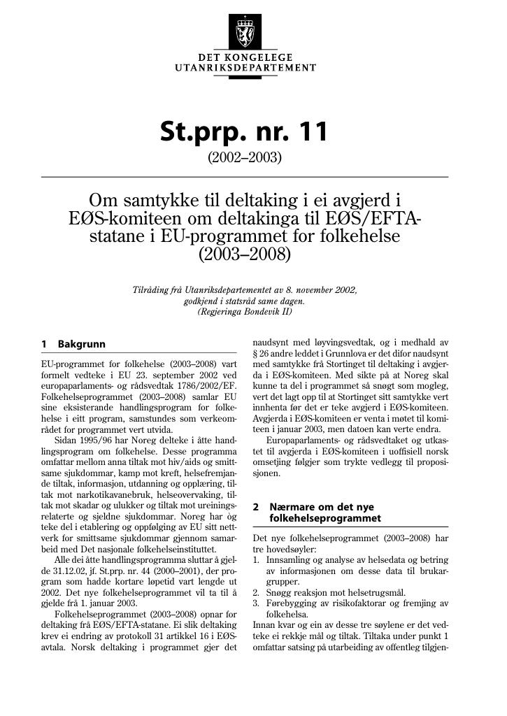Forsiden av dokumentet St.prp. nr. 11 (2002-2003)