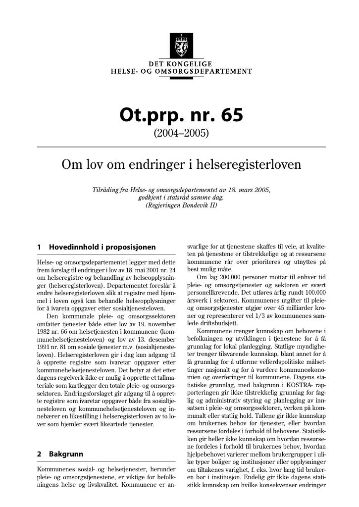 Forsiden av dokumentet Ot.prp. nr. 65 (2004-2005)