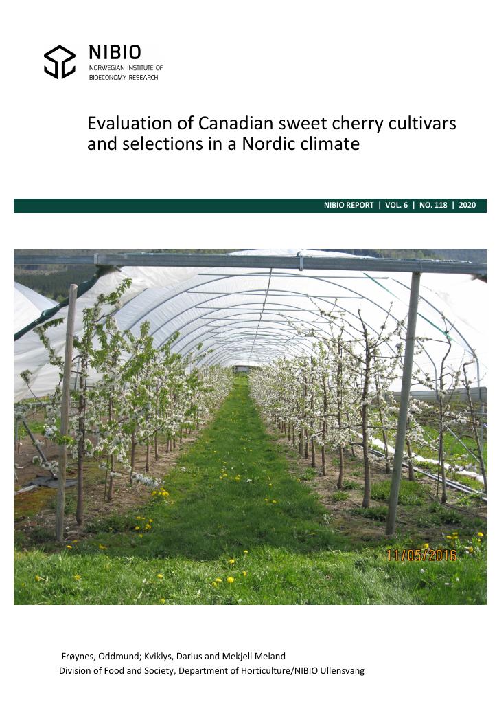 Forsiden av dokumentet Evaluation of Canadian sweet cherry cultivars and selections in a Nordic climate