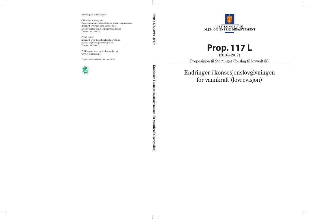 Forsiden av dokumentet Prop. 117 L (2016–2017)