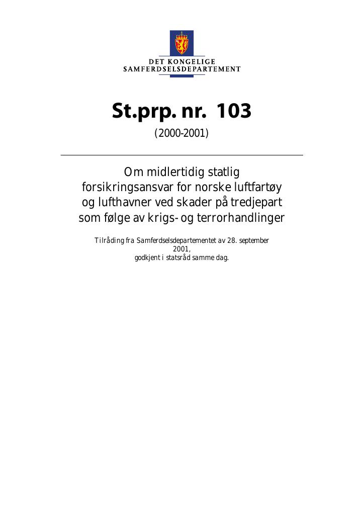 Forsiden av dokumentet St.prp. nr. 103 (2000-2001)