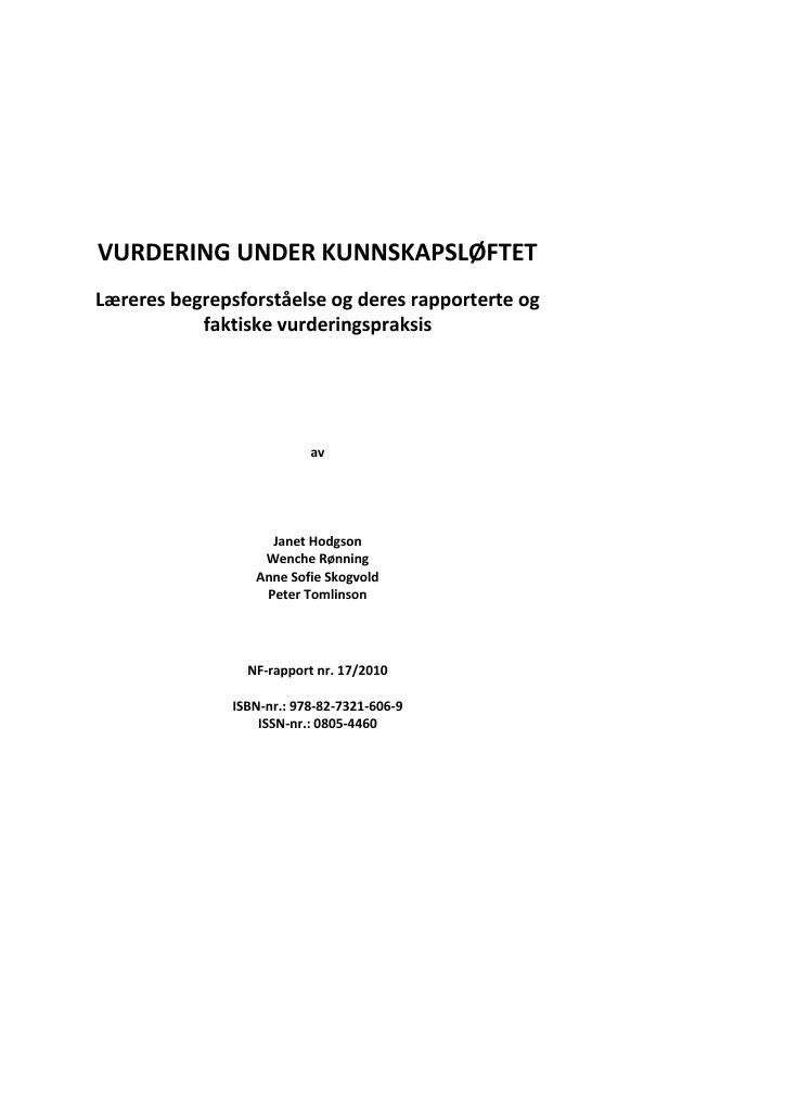 Forsiden av dokumentet Vurdering under Kunnskapsløftet, tredje delrapport