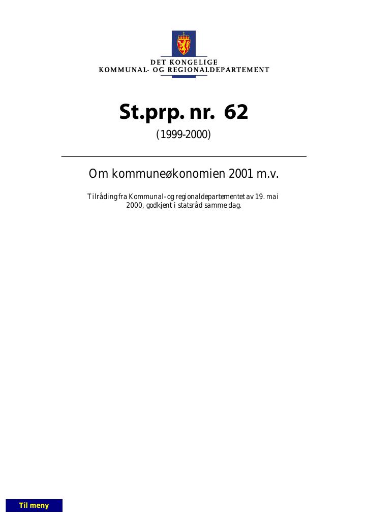 Forsiden av dokumentet St.prp. nr. 62 (1999-2000)