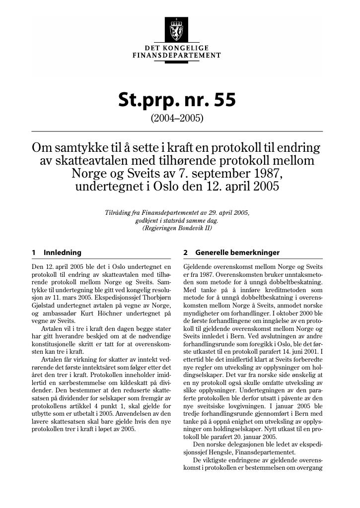 Forsiden av dokumentet St.prp. nr. 55 (2004-2005)