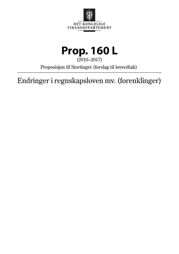 Forsiden av dokumentet Prop. 160 L (2016–2017)