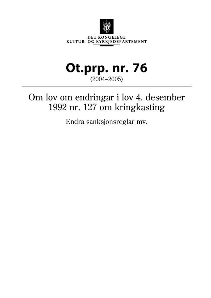 Forsiden av dokumentet Ot.prp. nr. 76 (2004-2005)