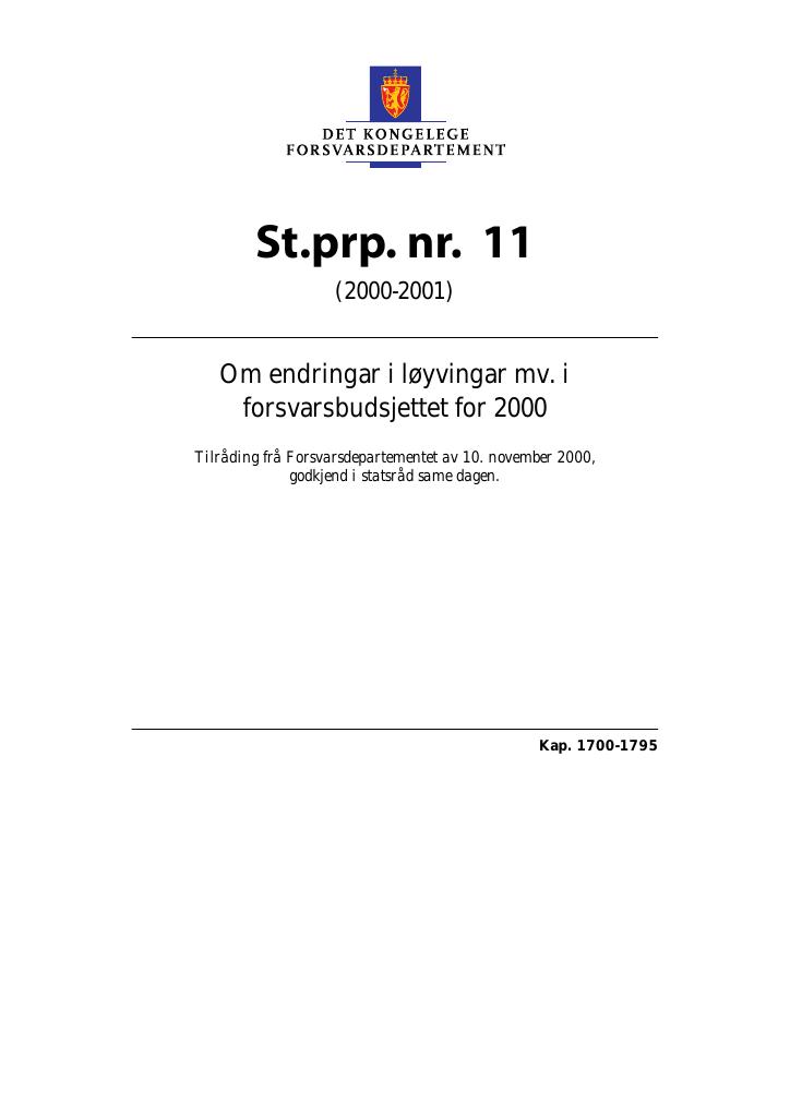 Forsiden av dokumentet St.prp. nr. 11 (2000-2001)