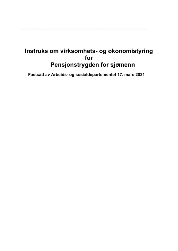 Forsiden av dokumentet Instruks om virksomhets- og økonomistyring for Pensjonstrygden for sjømenn (PDF)
