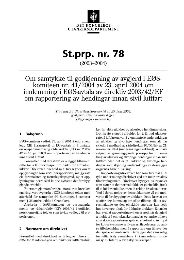 Forsiden av dokumentet St.prp. nr. 78 (2003-2004)