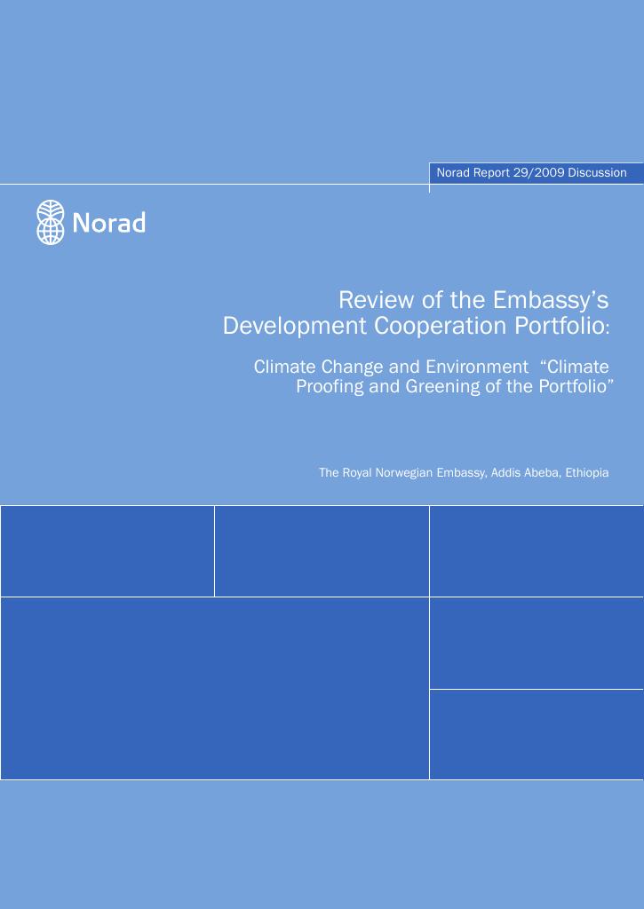 Forsiden av dokumentet Review of the Embassy’s Development Cooperation Portfolio: Climate Change and Environment “Climate Proofing and Greening of the Portfolio” (Ethiopia)