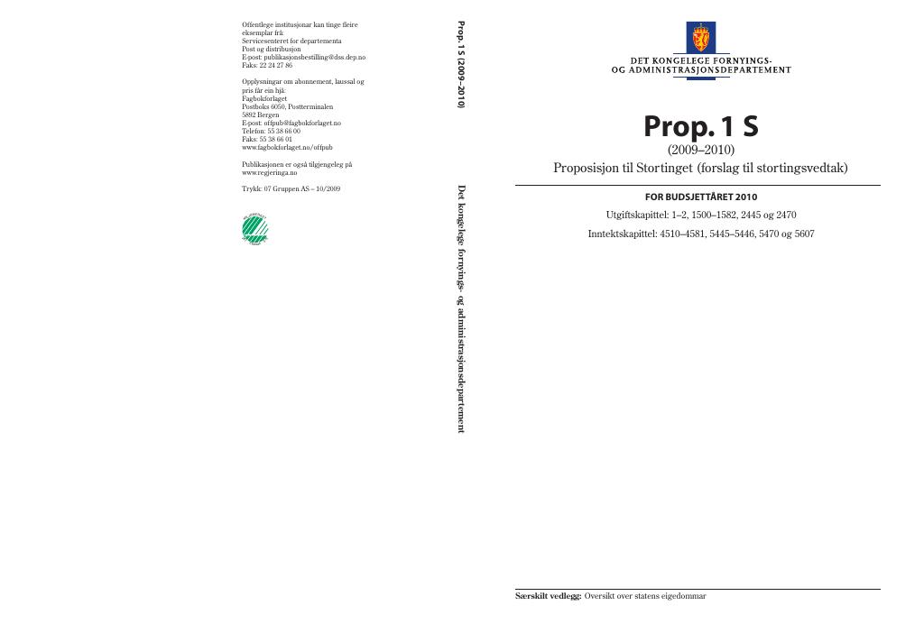 Forsiden av dokumentet Prop. 1 S (2009–2010)