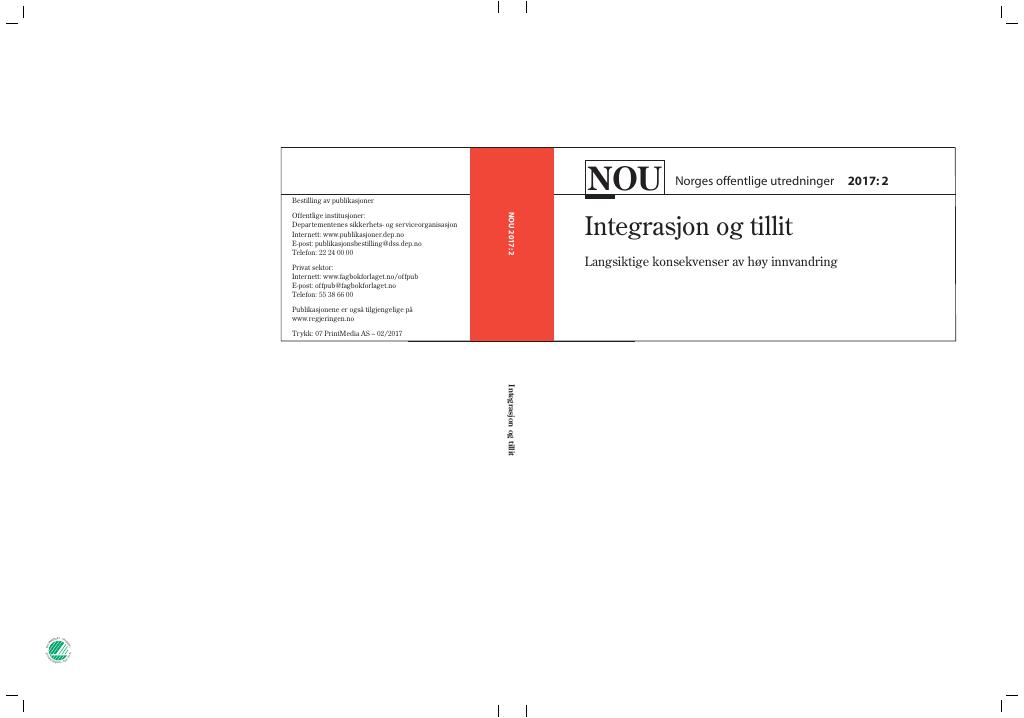 Forsiden av dokumentet NOU 2017: 2 - Integrasjon og tillit