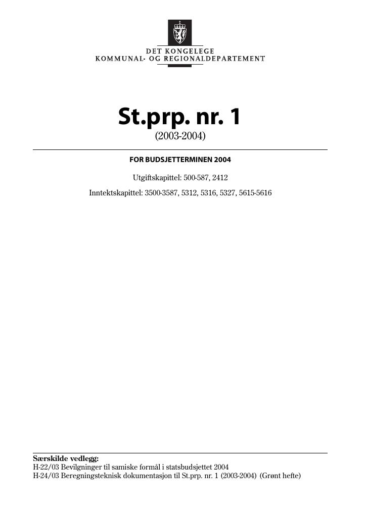 Forsiden av dokumentet St.prp. nr. 1 (2003-2004)