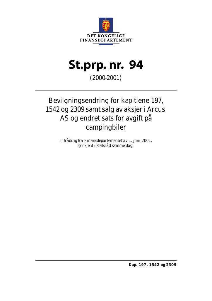 Forsiden av dokumentet St.prp. nr. 94 (2000-2001)