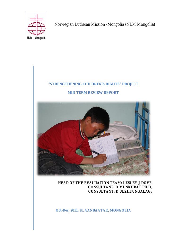 Forsiden av dokumentet Strengthening children's rights - Mid term evaluation report 2011