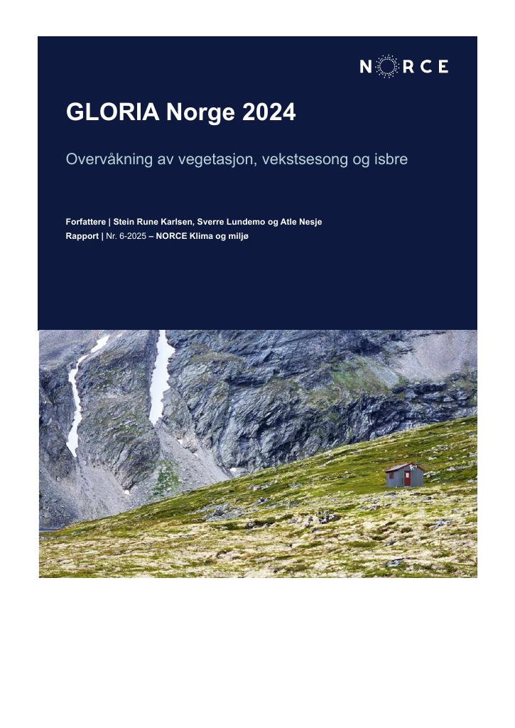 Forsiden av dokumentet GLORIA Norge 2024 - Overvåkning av vegetasjon, vekstsesong og isbre