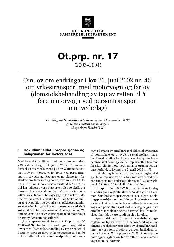 Forsiden av dokumentet Ot.prp. nr. 17 (2003-2004)