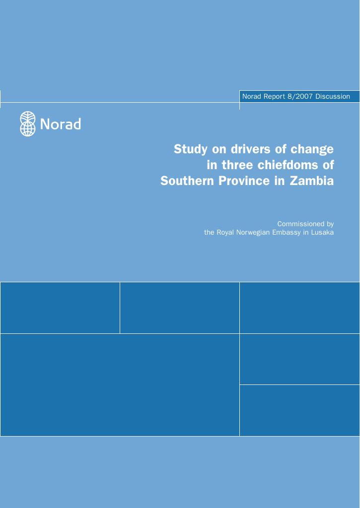 Forsiden av dokumentet Study on drivers of change in three chiefdoms of Southern Province in Zambia