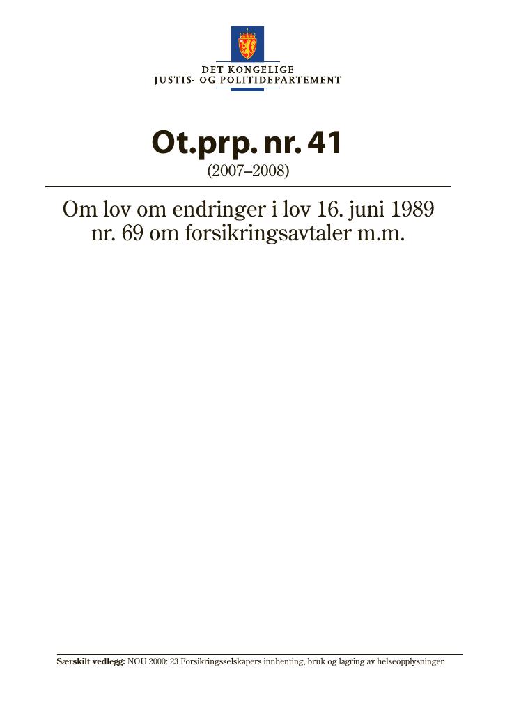 Forsiden av dokumentet Ot.prp. nr. 41 (2007-2008)