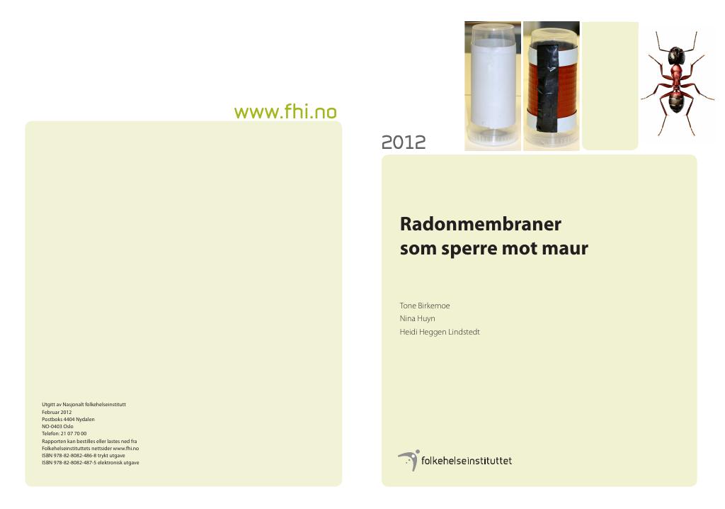 Forsiden av dokumentet Radonmembraner som sperre for maur
