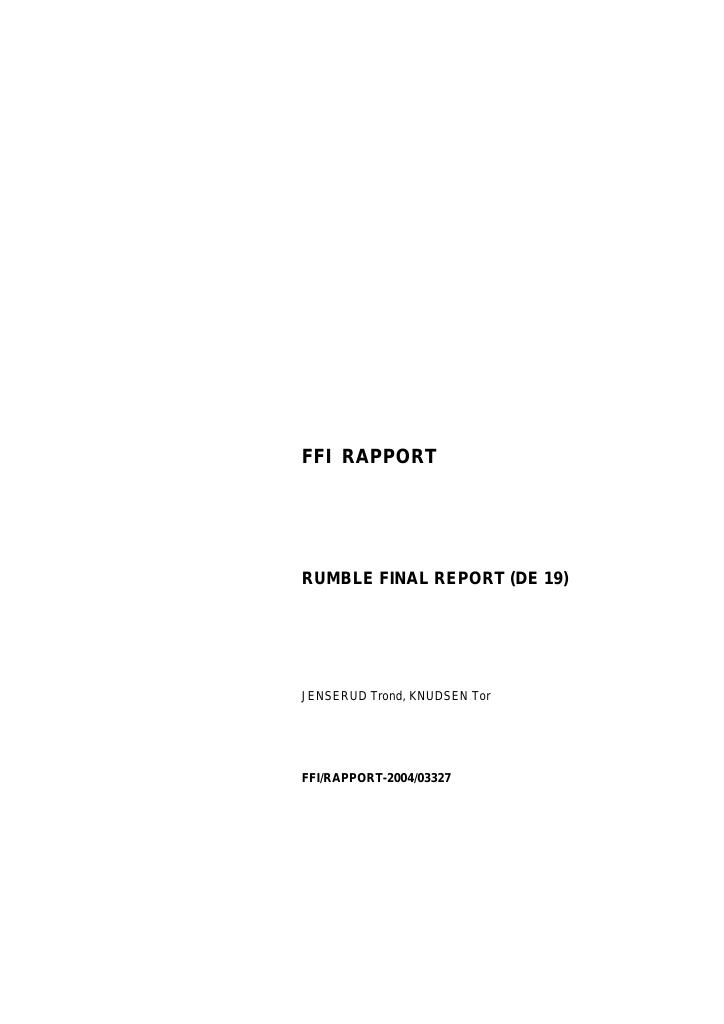 Forsiden av dokumentet Rumble final report (DE 19)