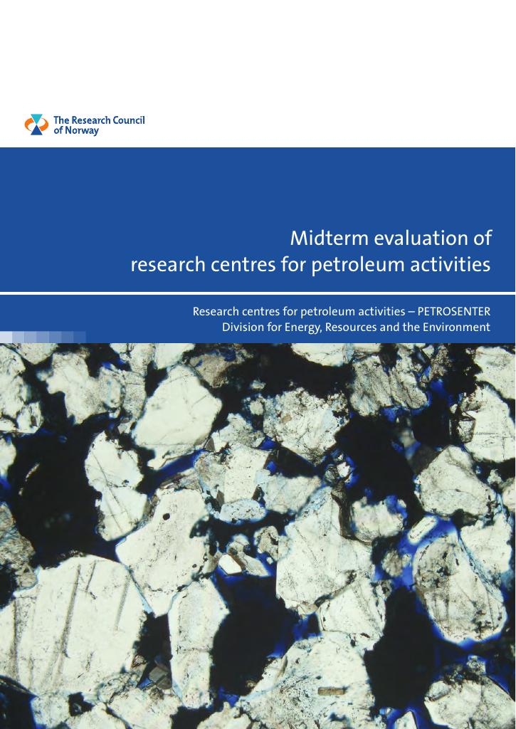 Forsiden av dokumentet Midterm evaluation of research centres for petroleum activities