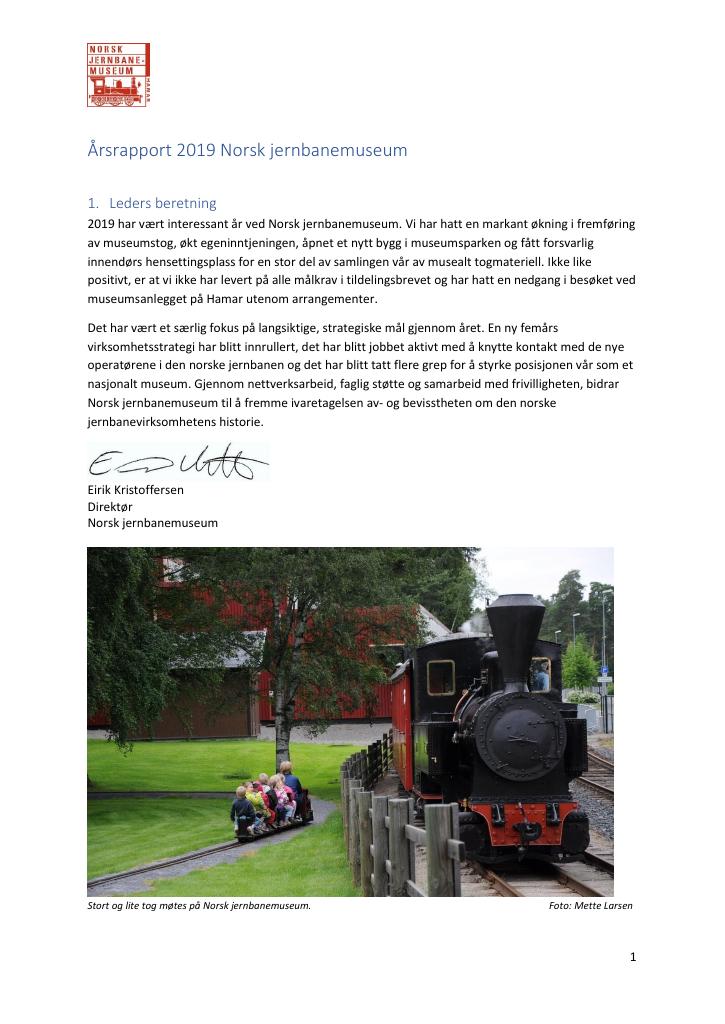 Forsiden av dokumentet Årsrapport Statens Jerrnbanemuseum 2019
