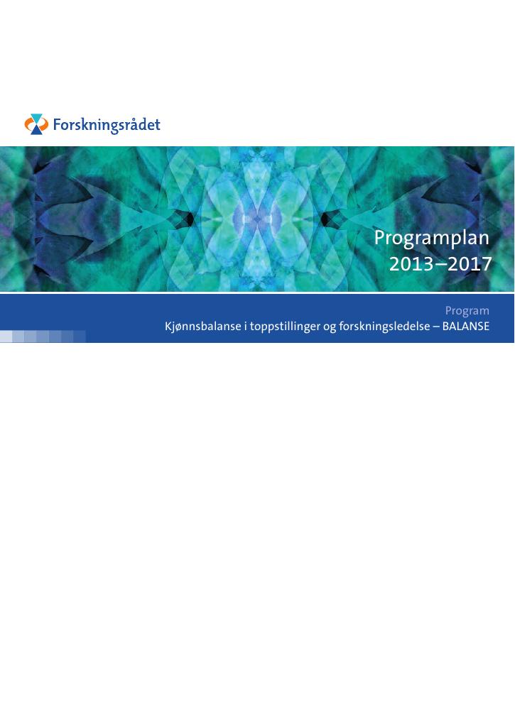 Forsiden av dokumentet Programplan - BALANSE 2013-2017