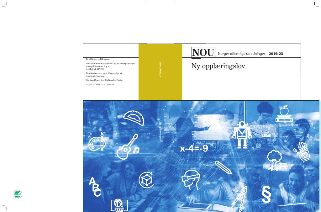 Forsiden av dokumentet NOU 2019: 23 - Ny opplæringslov