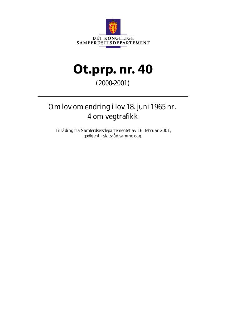 Forsiden av dokumentet Ot.prp. nr. 40 (2000-2001)