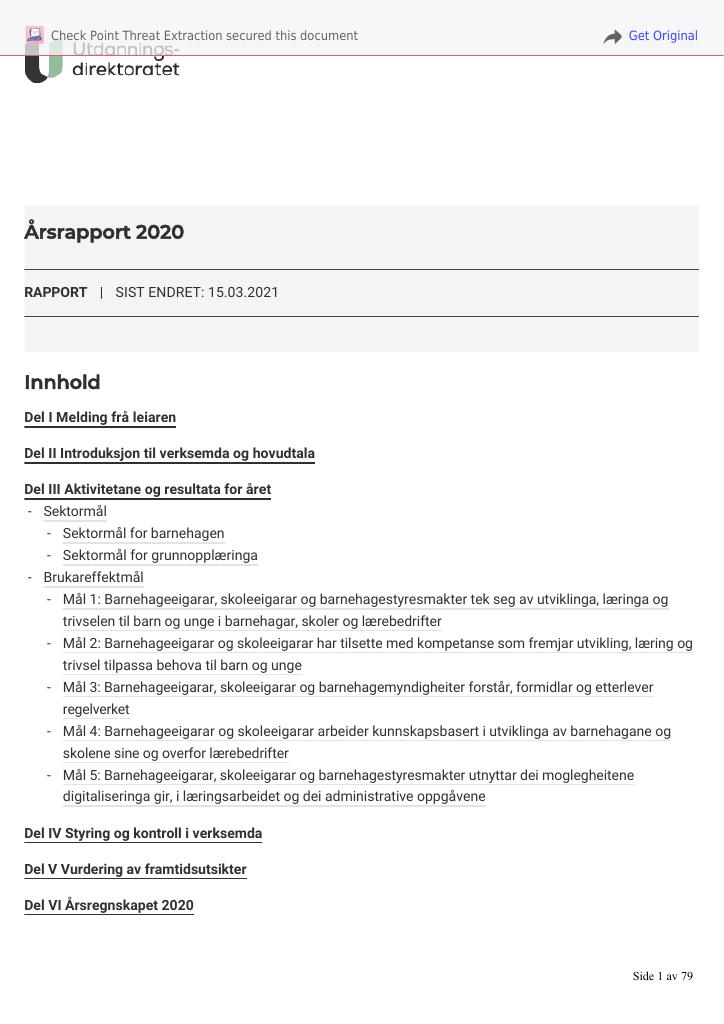 Forsiden av dokumentet Årsrapport Utdanningsdirektoratet 2020