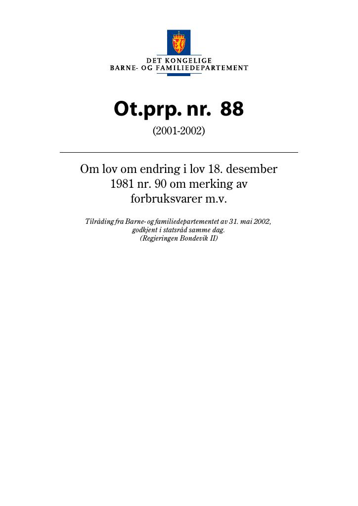 Forsiden av dokumentet Ot.prp. nr. 88 (2001-2002)