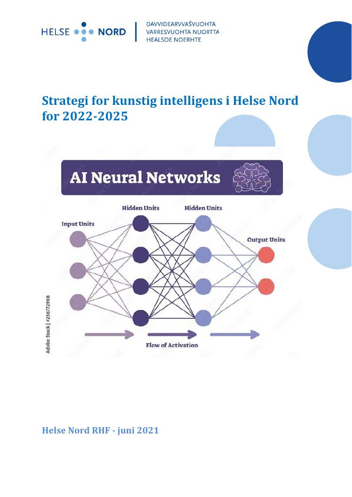 Forsiden av dokumentet Strategi for kunstig intelligens i Helse Nord for 2022-2025