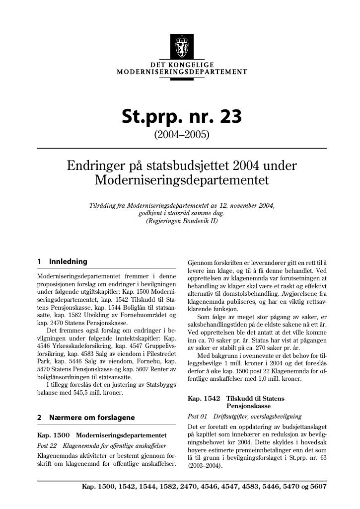 Forsiden av dokumentet St.prp. nr. 23 (2004-2005)