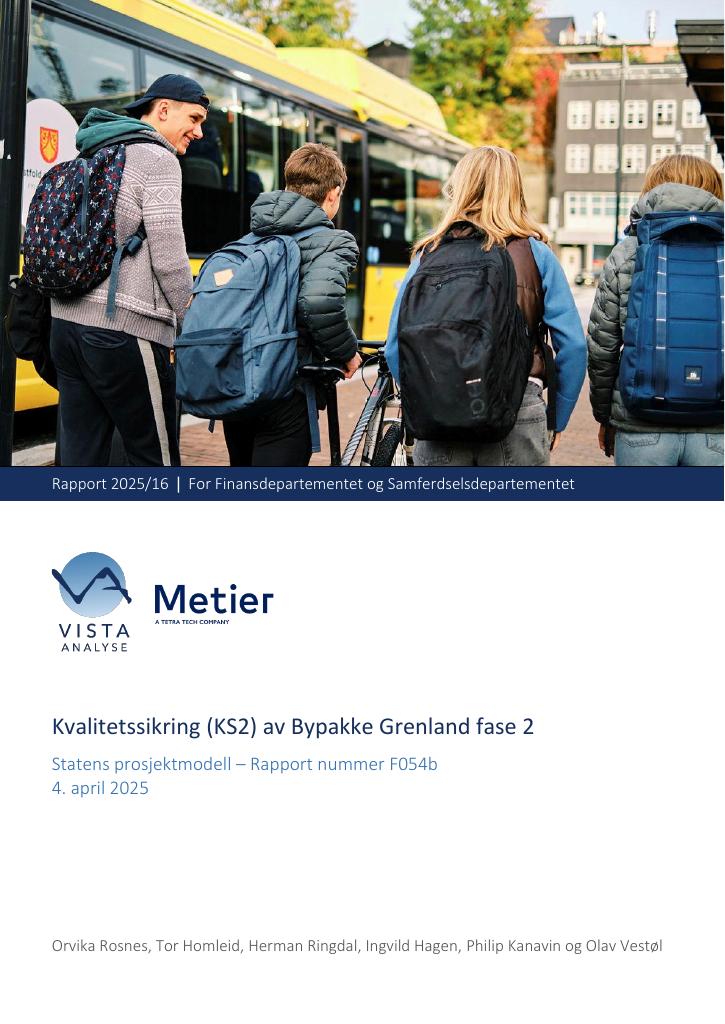 Forsiden av dokumentet Kvalitetssikring (KS2) av Bypakke Grenland Fase 2