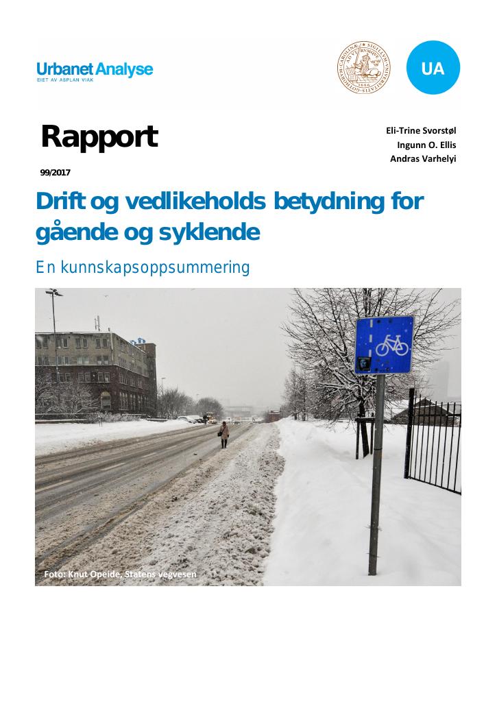 Forsiden av dokumentet Drift og vedlikeholds betydning for gående og syklende
