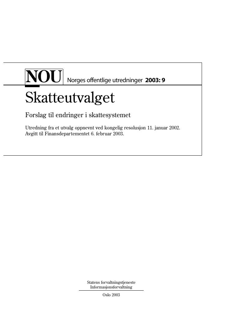 Forsiden av dokumentet NOU 2003: 9 - Skatteutvalget