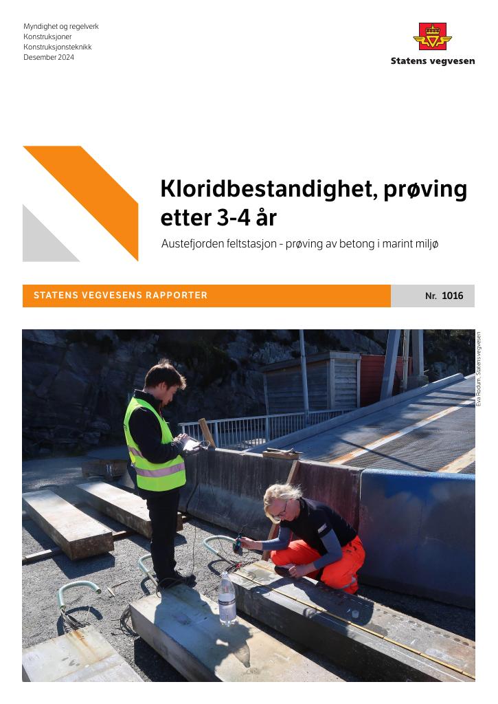 Forsiden av dokumentet Kloridbestandighet, prøving etter 3-4 år