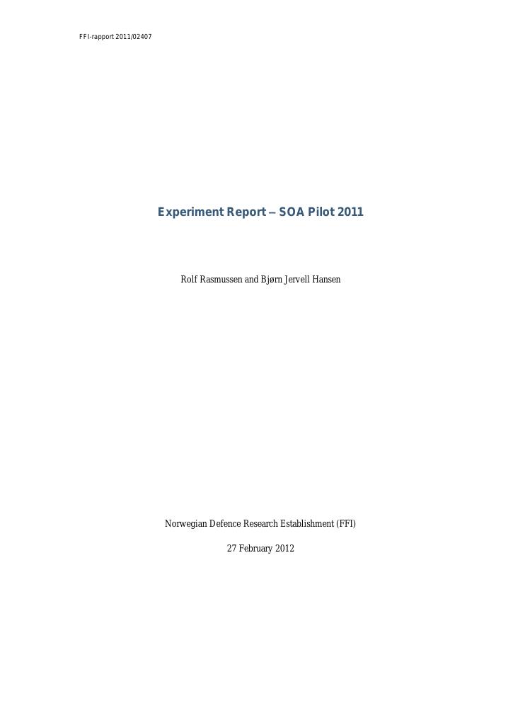 Forsiden av dokumentet Experiment report - SOA pilot 2011