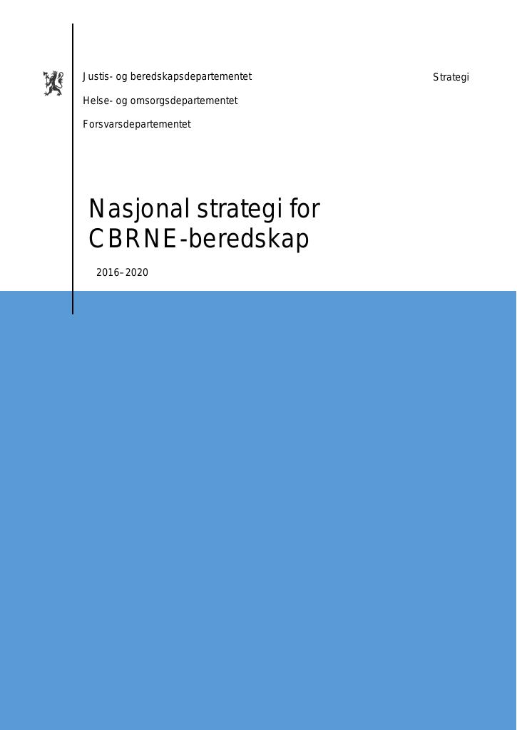 Forsiden av dokumentet Nasjonal strategi for CBRNE-beredskap 2016–2020