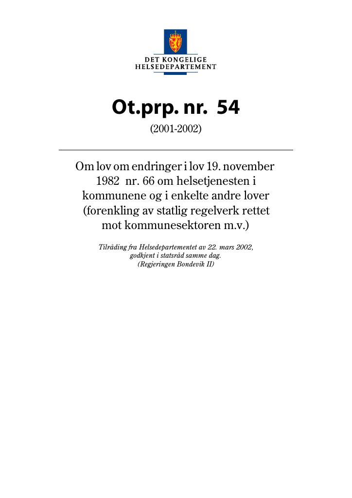Forsiden av dokumentet Ot.prp. nr. 54 (2001-2002)