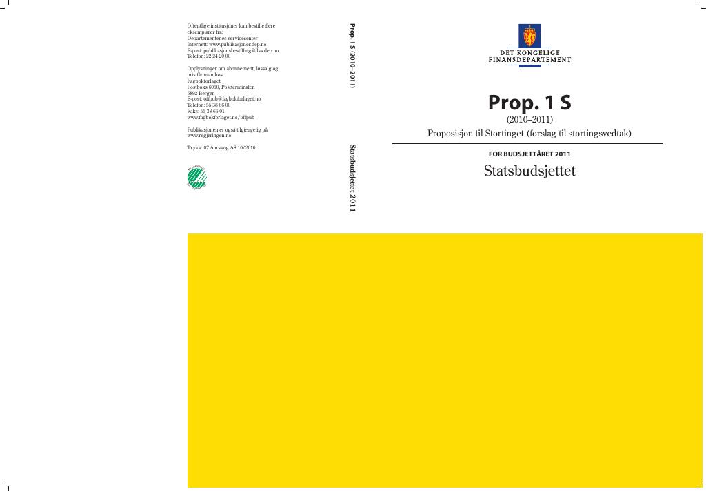 Forsiden av dokumentet Prop. 1 S (2010-2011)