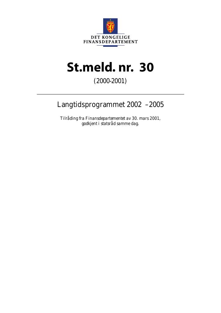 Forsiden av dokumentet St.meld. nr. 30 (2000-2001)