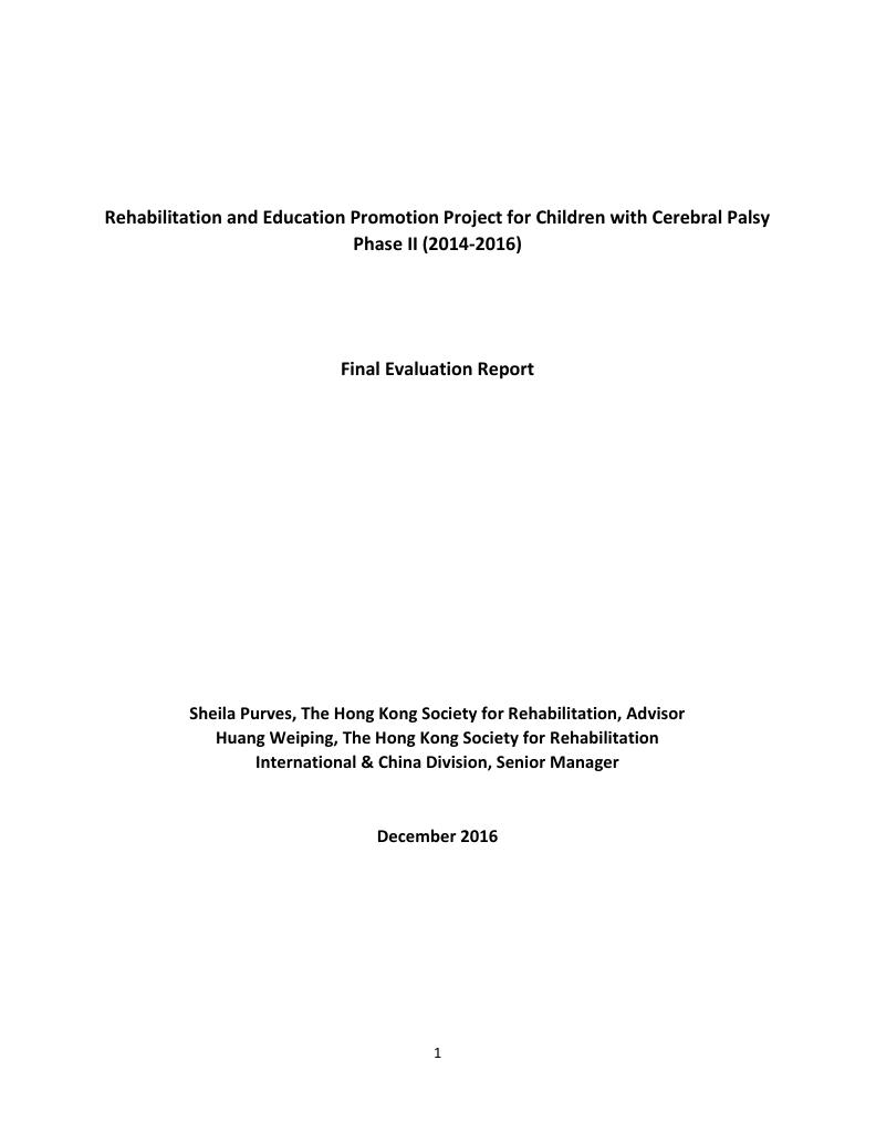 Forsiden av dokumentet Rehabilitation and Education Promotion Project for Children with Cerebral Palsy