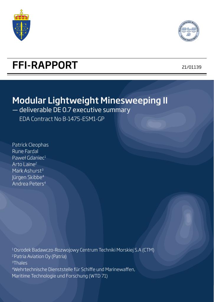 Forsiden av dokumentet Modular Lightweight Minesweeping II : deliverable DE 0.7 executive summary : EDA Contract No B-1475-ESM1-GP